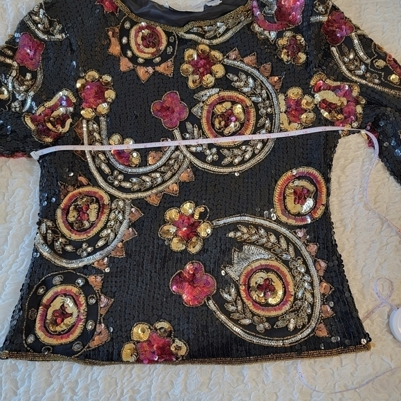 Scala Vintage Blouse Silk & Sequins Sz Small S Made in India - Picture 5 of 10